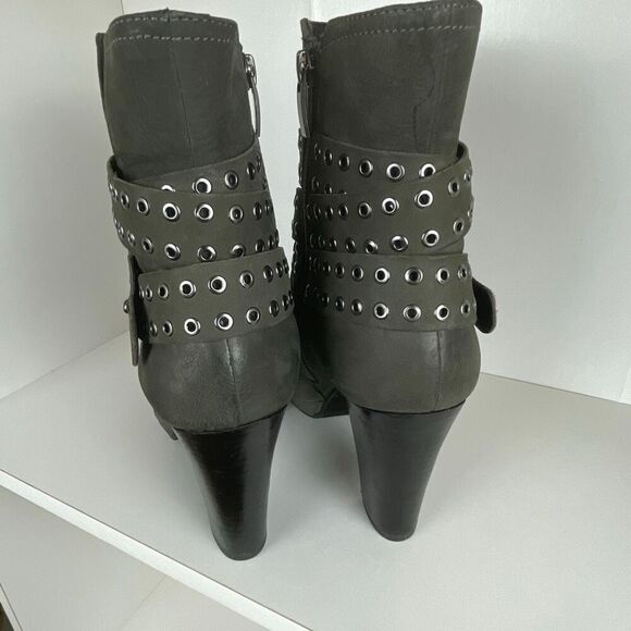 Mint Velvet Leather Grommet Accent Ankle Boots 39 Gray - Picture 4 of 13
